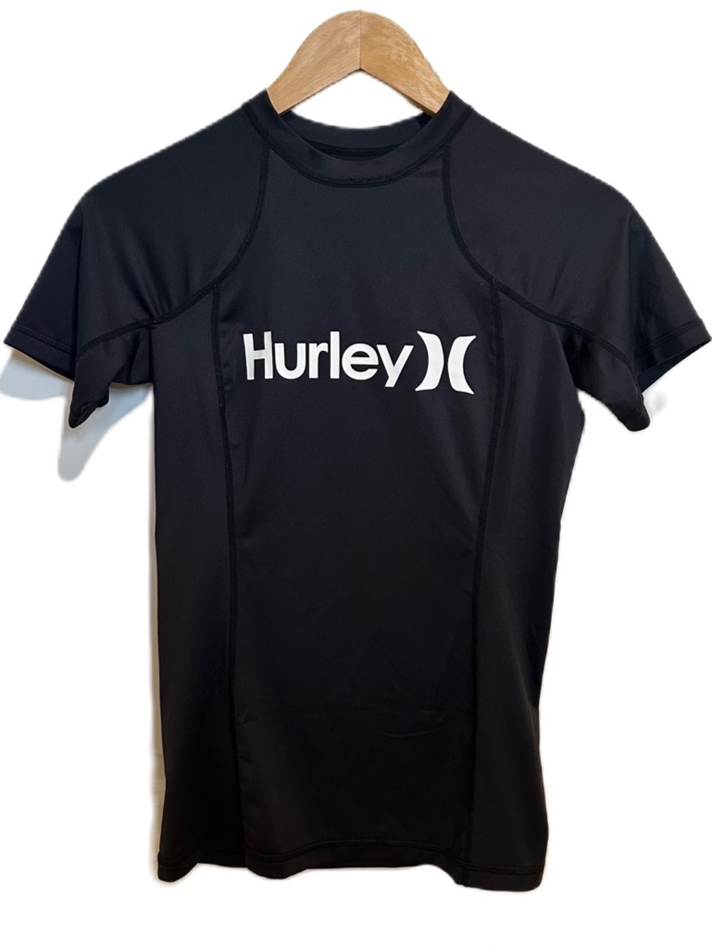 Hurley Black Short Sleeve Swim Rashguard with White Logo